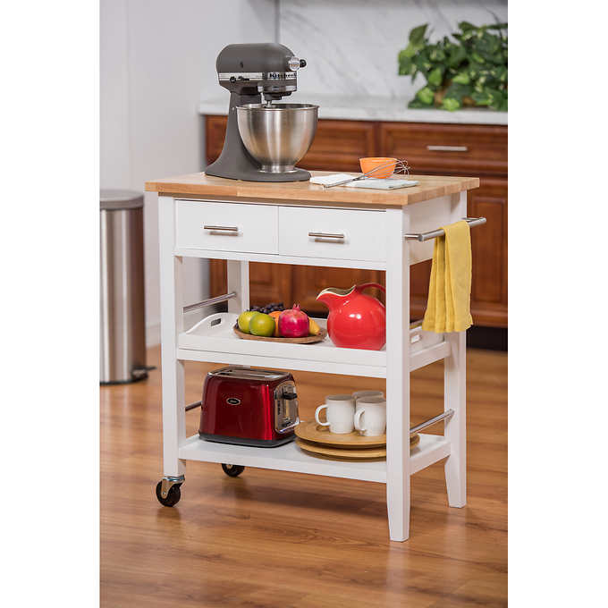 Trinity White 3-tier Wood Kitchen Cart with Drawers