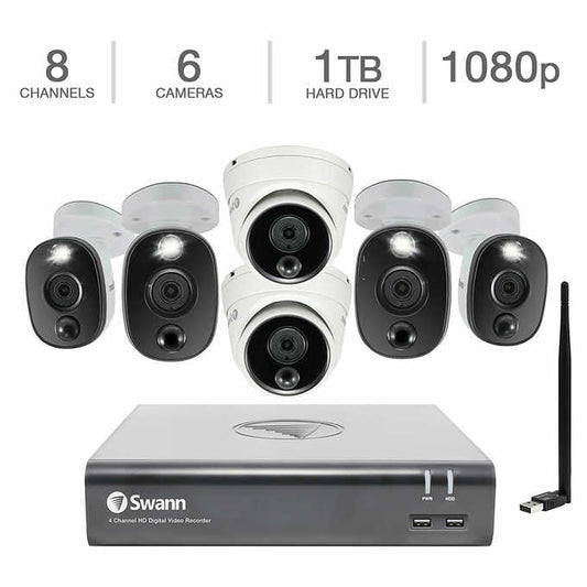 Swann 8-channel 1080p DVR Surveillance System with 1 TB Hard Drive, 4 1080p Bullet Cameras & 2 1080p Dome Cameras SODVK-845804B2DWF-US