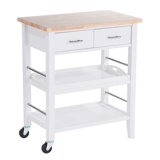 Trinity White 3-tier Wood Kitchen Cart with Drawers