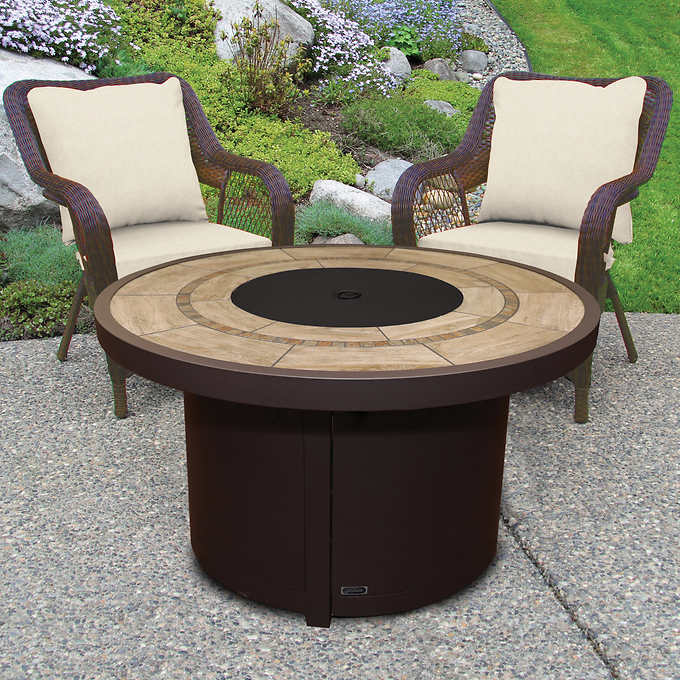 Sunbeam Round Ceramic Tile Top Fire Table Brown
