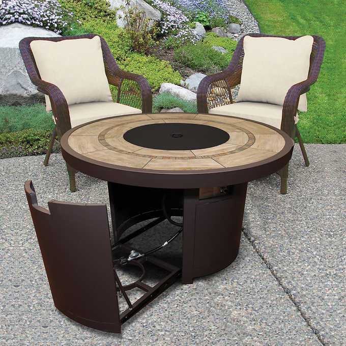 Sunbeam Round Ceramic Tile Top Fire Table Brown