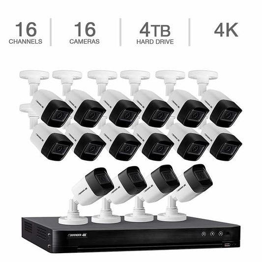 Defender 16-channel 4K UHD DVR Security Surveillance System with 4TB HDD and 16 4K Bullet Cameras 4K4T16B16
