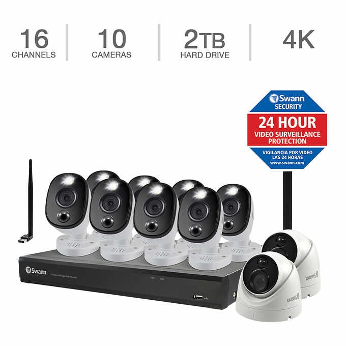 Swann 16-channel DVR Surveillance System with 2 TB Hard Drive, 8 x 4K Bullet Cameras and 2 x 4K Dome Cameras COD16-55802D8WLWF-US