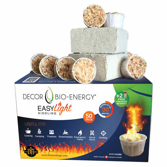Décor Bio-Energy Easy Light Kindling Fire Starter + 2 Bonus Firewood Bio-Bricks
