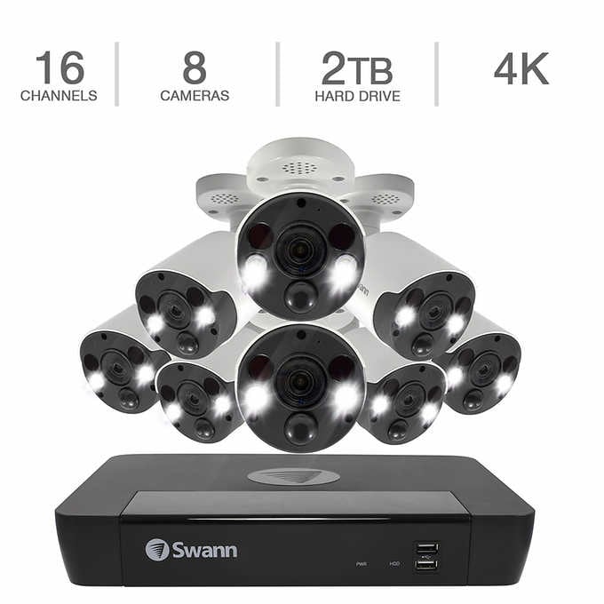 Swann 16-channel 4K NVR Surveillance System with 2 TB Hard Drive, 8 4K Bullet Cameras
